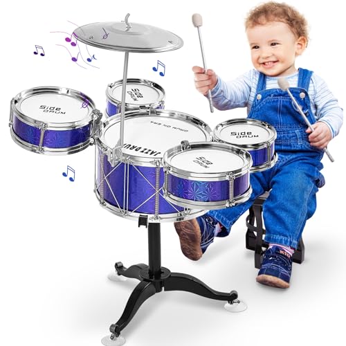 Tinylife Kids Drum Set with Cymbals and Throne