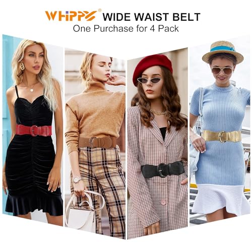 Image of WHIPPY 3 Pack 4 Pack Women Wide Elastic Waist Belt Vintage Stretchy Belt Waistband for Ladies Dresses