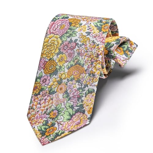 Image of Barry.Wang 100% Cotton Floral Ties for Men 63 inch Extra Long Necktie Clip | Fashion Cotton Printed Neckties,Wildflower 2.76 inch Ties Skinny,Gift Box,Groomsmen Wedding Engagement Graduation