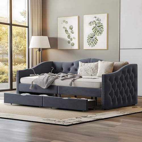 UQGVML Twin Daybed with Storage & USB Ports, Grey