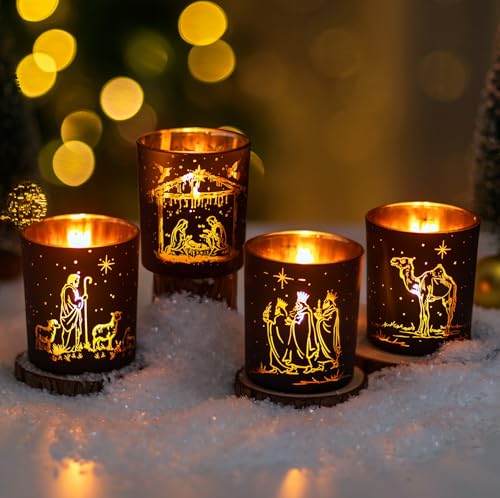 Glasseam Krippe Weihnachten Modern Teelichtgläser: 4er Set...