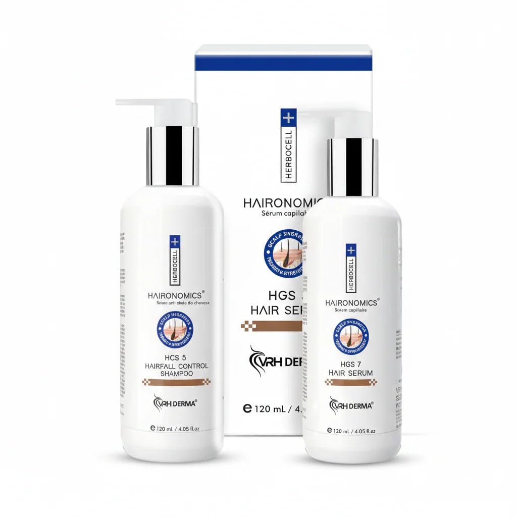 VRH Derma Hairnomics Hair Growth Combo – HCS 5 Shampoo (120ml) & HGS 7 Hair Serum (120ml) | Controls Hair Fall & Promotes Healthy Scalp-image-0