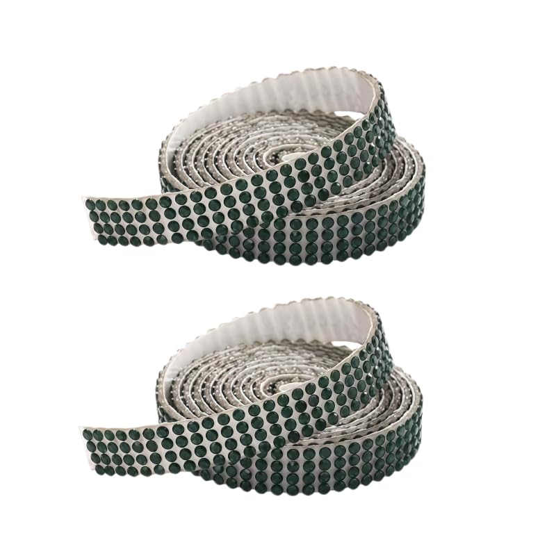Globellapro 2 Rolls 1 Yard Dark Green Rhinestone Diamond Ribbons 0.9CM Wide Self Adhesive Glass Rhinestone Strips,Shinny Gemstone Crystal Roll For DIY Glitter Decorate
