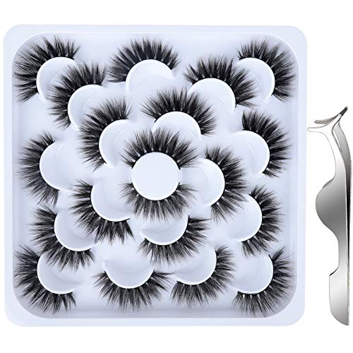 10 Paare Künstliche Wimpern, FANDAMEI Falsche Wimpern Natürlich 3D Wimpern Set Unechte Wimpern Lange Wimpern Faux-Nerz Wimpern Wiederverwendbar Schwarz
