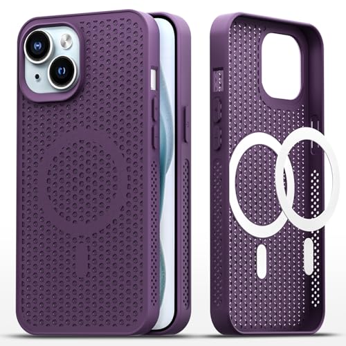 Image of Outlouders Back Cover for iPhone 15 Plus | Honeycomb Cooling Design | Silicone Heat Dissipation | Mag-Safe Compatible | Shockproof Camera Protection Bumper Case (Purple Mag-Safe)