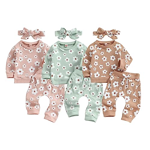 Toddler Baby Girl Fall Winter Clothes Newborn Infant Floral Pullover Sweatshirt T-Shirts+Pants 3PCS Outfits Set2