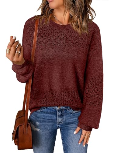Image of Lylinan Womens Sweaters Casual Boho Long Sleeve Shirts Crewneck Lightweight Crochet Tops Pullover Knit Sweater