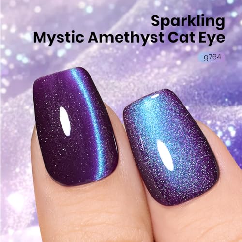 Image of Beetles Mystic Amethyst Purple Cat Eye Gel Nail Polish - 15ML Full Size Purple Cat Eye Glitter Spring Gel Polish Magnetic Translucent Glassy Effect Soak Off UV Nail Art DIY Manicure Gifts