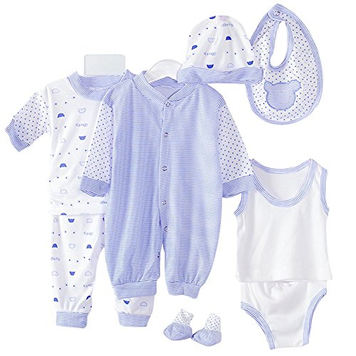 Hotfiary 8Pcs Unisex Baby Cotton Layette Outfit Set Newborn Layette Gift Set Baby Cotton Clothes Suit for Newborn to 3 Months