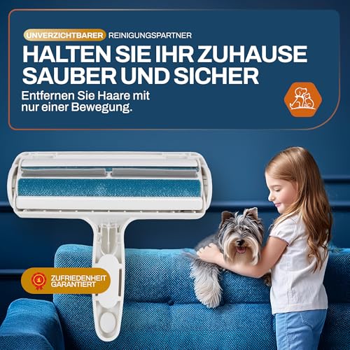 PORTENTUM Tierhaarentferner Fusselrolle, Fusselroller für Hundehaare und Katzenhaare Wiederverwendbar, Fusselbürste für Tierhaar, für Sofa, Bett, Teppich, Kratzbaum, weiß