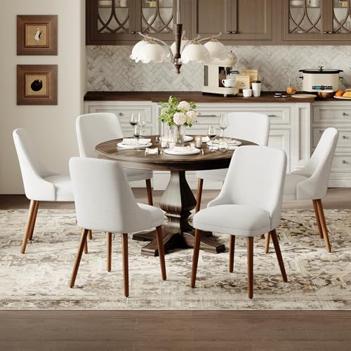 Image of MALOL Upholstered Dining Chairs Set of 6, High-Back Dining Room Chair with Wood Legs, Padded Kitchen Chairs for Dining Room /Restaurant /Cafe, Light Grey