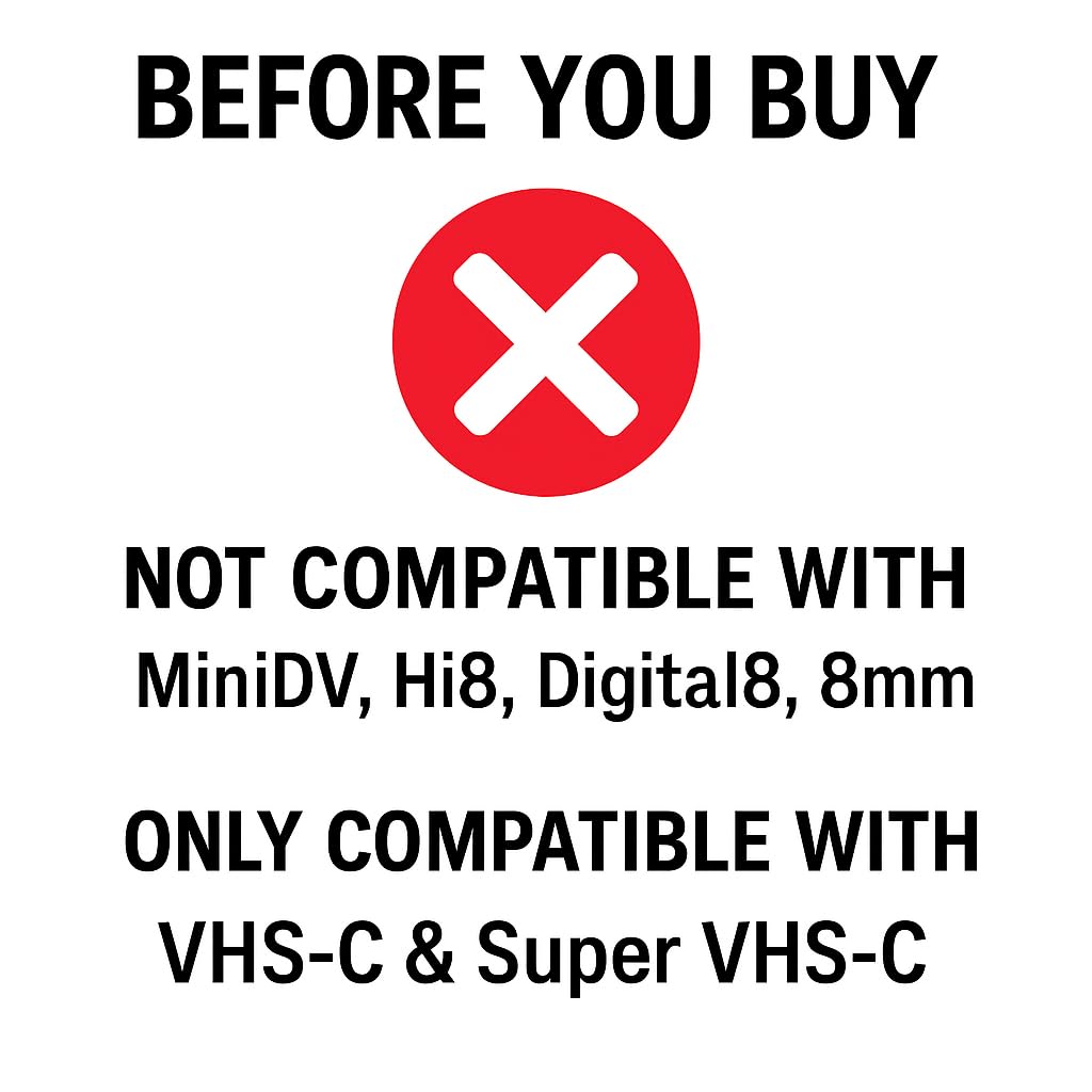 Adaptateur VHS-C vers VHS pour Cassette VHS-C/S-VHS-C Uniquement, Non Compatible MiniDV, 8mm, Hi8, Digital8