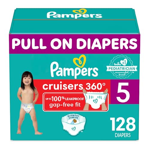 Image of Pampers Cruisers 360 Diapers - Size 5, One Month Supply (128 Count), Pull-On Disposable Baby Diapers, Gap-Free Fit
