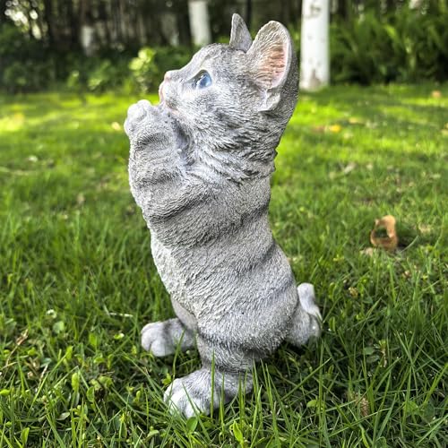 Estatua decorativa gato gris para jardín exterior miniatura 4
