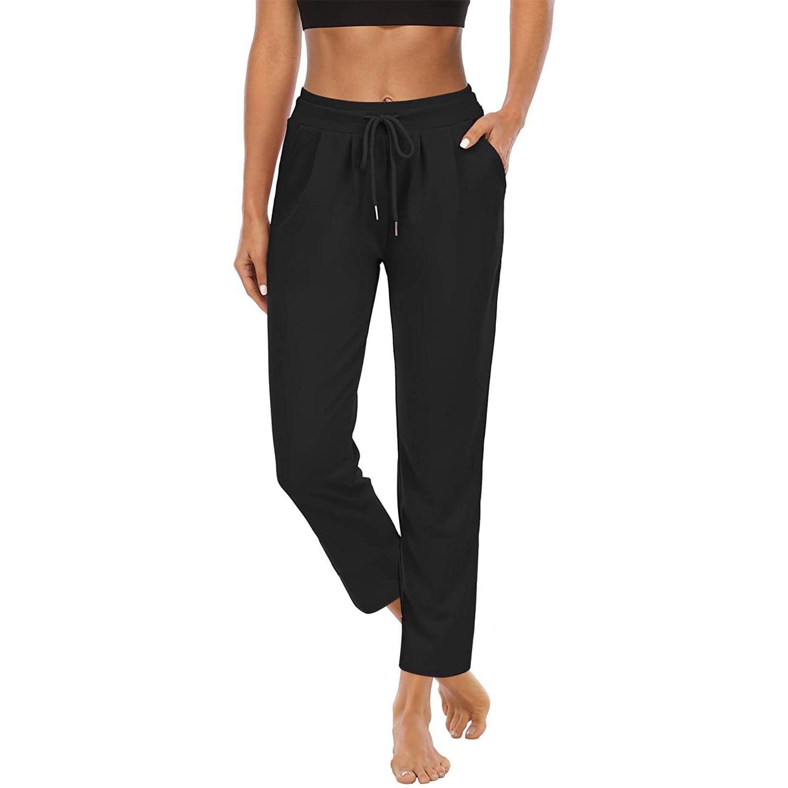 Lounge Pants for Women High Waist Straight Leg Yoga Joggers Lightweight Casual Athletic Workout Trousers with Pockets - 4