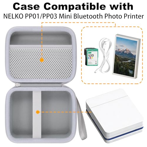 Image of Hard Case for Nelko PP01 /PP03 Color Mini Portable Printer, White | Features a Mesh Pocket for Accessories. Hand Strap for Easy Carrying. Hard EVA Shell with Soft Velvet Lining. Case Only