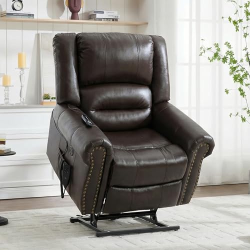 EZZUP Genuine Leather Power Lift Recliner Chair, Lazy Boy Recliner Chair with Charging Ports for...