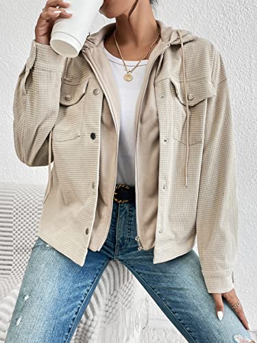 METOES Women's 2023 Fall Winte Jacket Frenchy Pocket Drop Shoulder Drawstring Hooded Jacket Long Sleeve3
