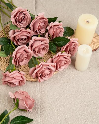 DuHouse 10pcs Silk Roses Artificial Flowers Fake Rose for Arrangement Wedding Party Home Decoration (Dusty Rose) image 7