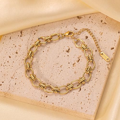 Silver & Gold Bracelets for Women - Trendy Chunky 14k Gold Plated Chain Bracelet - Non Tarnish Stainless Steel4