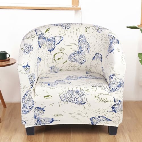 Image of SearchI Club Chair Slipcover Stretch Barrel Chair Covers Printed Tub Chair Slipcovers Spandex Armchair Sofa Cover Removable Couch Furniture Protector Arm Chair Cover for Living Room(Beige Butterfly)