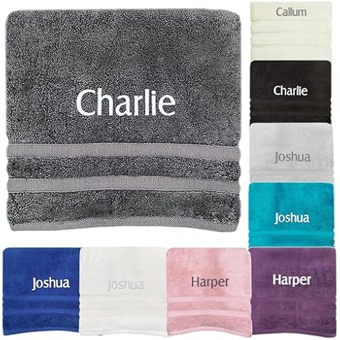 JJLC Personalised Bath Towels Set with Embroidery Cover