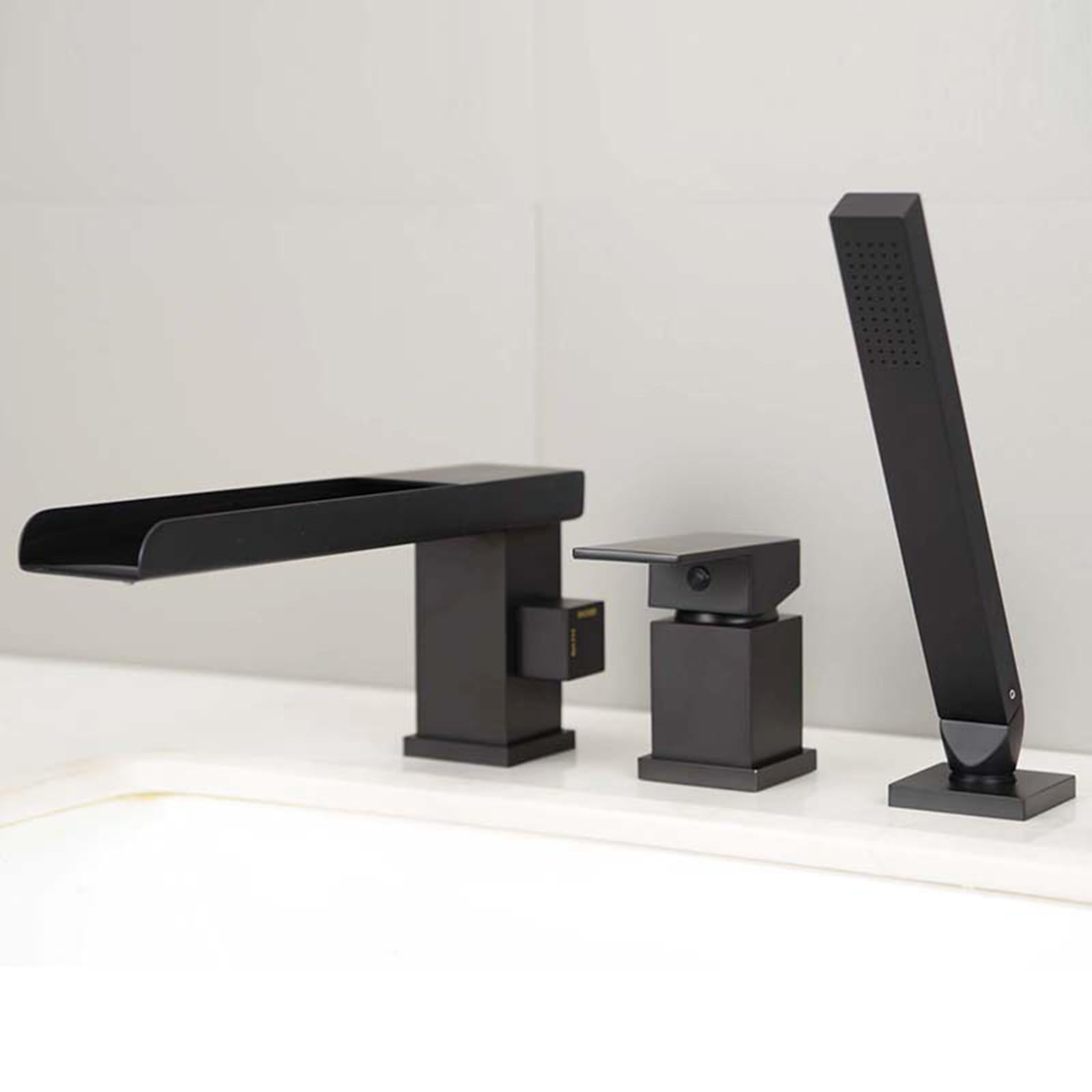ZYCHSJXA Bath Mixer Taps with Shower Waterfall 360 Degree Rotating Tap Single Attachment Faucet Bathtub Black