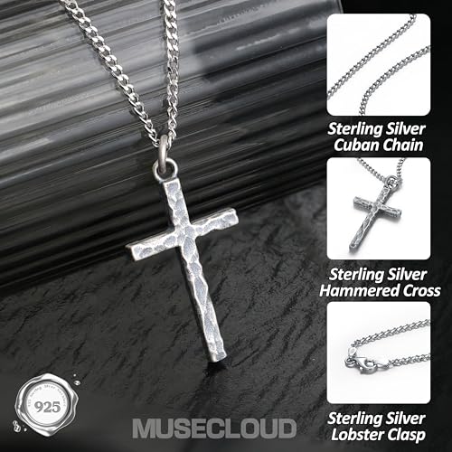 Image of 925 Sterling Silver Cross Necklace for Men Box /Cuban /Figaro Chain