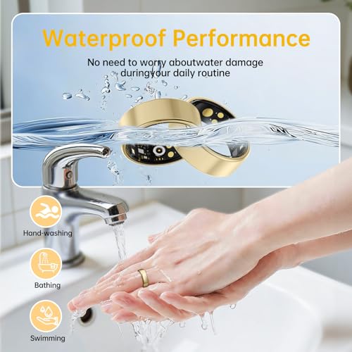 Image of Smart Ring for Women & Men, Health Tracker Ring with Heart Rate, SpO2, Blood Pressure,Temperature, HRV & Stress, IP68 Waterproof Fitness Ring, Sleep Tracker for iPhone & Android, No App Fee(Gold, 10#)
