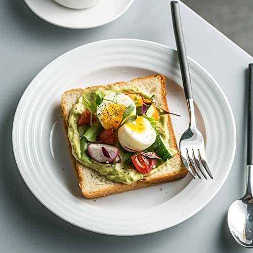 Ceramic Dinner Plates Set Of 6, 8.7 Inch Pasta Salad Plate Set, Kitchen Serving Dishes White Dinner Plates For Party, Lunch, Appetizer, Large Dinnerware Plates For Kitchen - Dishwasher, Microwave Safe #TOP6