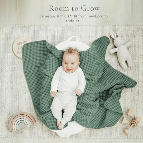 Image of Konssy Waffle Baby Blanket for Boys & Girls, Soft Newborn Swaddle Blanket | Waffle Knit, Cozy Crib Blanket Neutral for Nursery, Stroller & Toddler Bed, Machine Washable, 41 inch x 37 inch(Green)