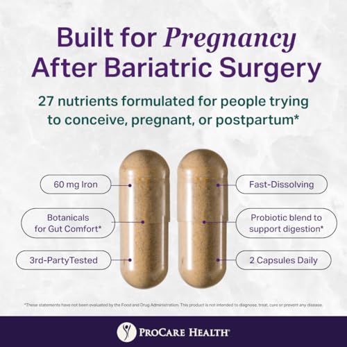 Image of ProCare Health Prenatal Bariatric Multivitamin with Iron (60 Easy to Swallow Capsules) - for Women, Bariatric Vitamins for Gastric Bypass & Gastric Sleeve (1 Month Supply)