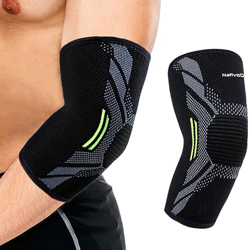 NativoDex Ellenbogenbandage - Kompression Ellenbogen Bandage für Tennisarm und Sehnenentzündung - Ellenbogen Bandagen Herren und Damen (M)