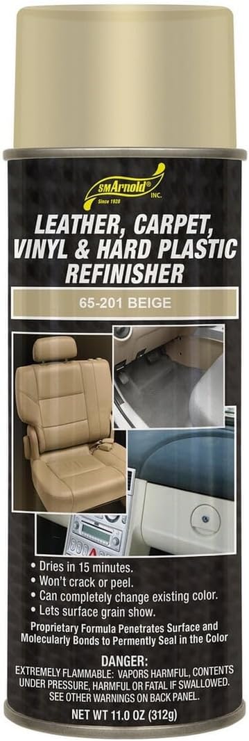 SM Arnold Refinishing Spray Paint - BEIGE 11 Oz. - For Leather, Carpet, Vinyl, Metal, Plastic, Polycarbonate, Polypropylene, Acrylic, Lexan, Fiberglass | Pro Grade Aerosol Refinisher, 11 Ounce (Pack