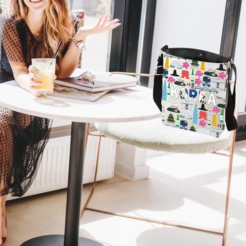 FUSTMW Korea Gifts Korean Crossbody Bag Korea Traditional Gift for Korean Keepsake Cross Body Bucket Bag with Shoulder Strap4