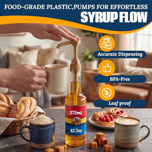 Image of Zopeal 8 Pieces Coffee Syrup Pump Dispenser Fits 375ml /12.7oz Bottles, Syrup Pump for Coffee Flavoring, Creamers, Caramel, Beverages, Kitchen Cafe Bar Drinking Mixes Food Dispenser(Gold)