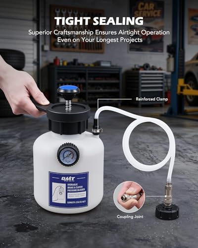 Image of OMT 2.5L One-Person Pressure Brake Bleeder Kit Extractor with 42mm Adapter | Compatible with 42mm European Vehicles, Polyethylene Tank with Built-in Pressure Gauge, Long Hose for One-Man Servicing