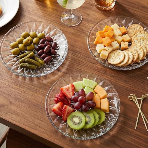 Image of Hiceeden Set of 12 Crystal Glass Salad Plate, 8 Inch Round Clear Dessert Plates Restaurant Serving Party Plates for Fruits, Snacks