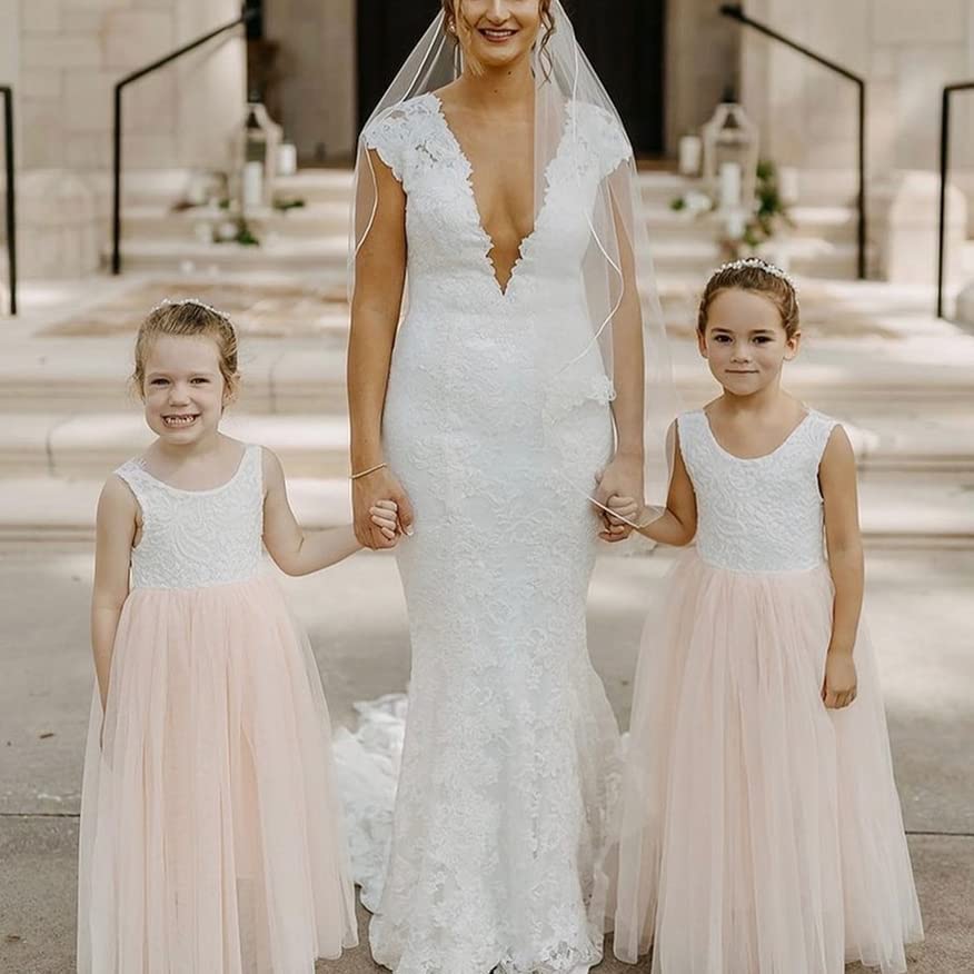 Image of Topmaker Flower Girl Dress for Toddler Baby Girls,Lace Tulle Dress for Wedding,Birthday Party,Photoshoot,Special Occasion
