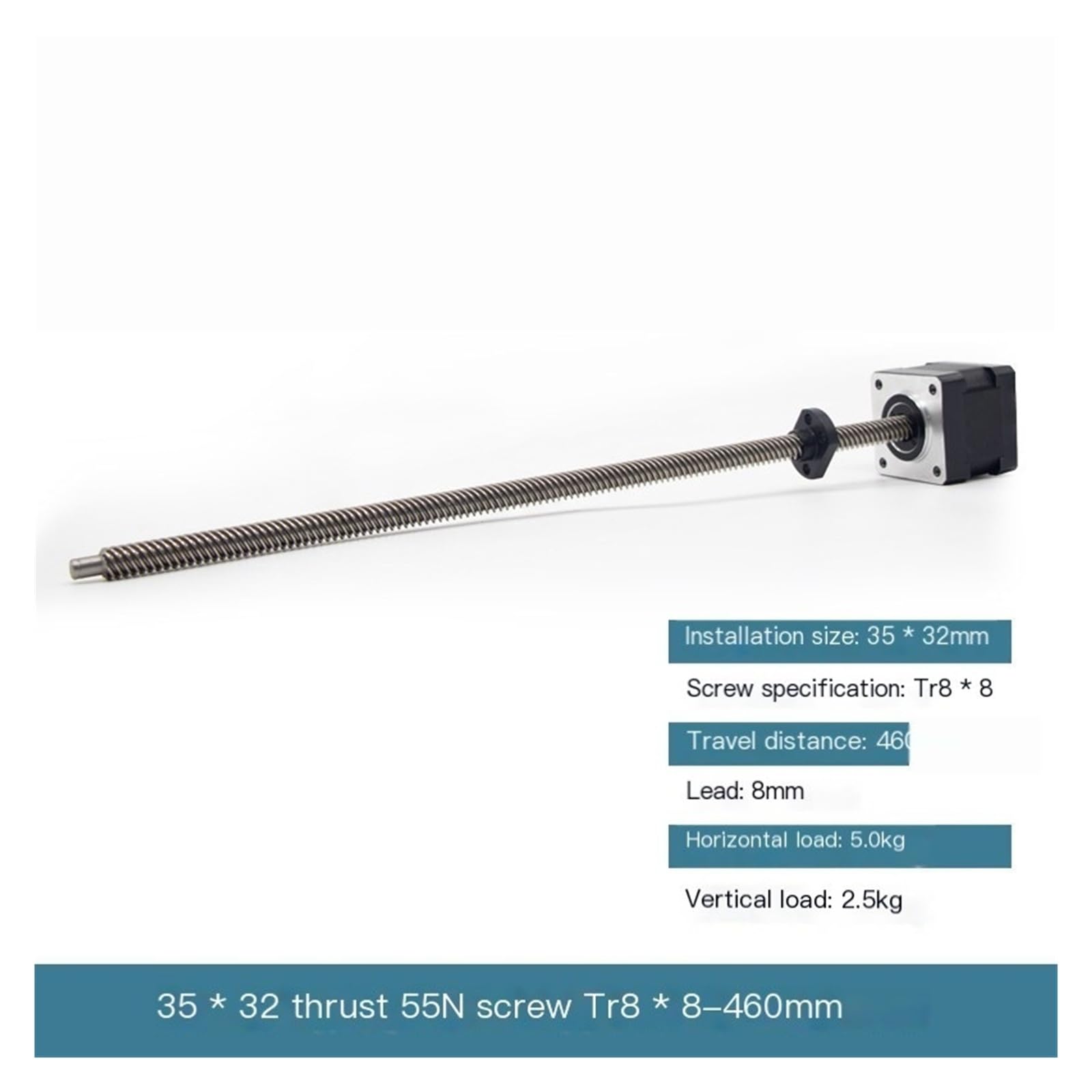 Motor Paso a Paso Lineal NEMA14, Motor Paso a Paso de Tornillo Trapezoidal Tr8 de 35 mm for automatización CNC(35 * 32 Thrust 55N Screw Tr8*8-460mm)