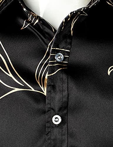 Image of ZEROYAA Men's Luxury Printed Silk Like Satin Button Down Dress Shirt for Party Prom