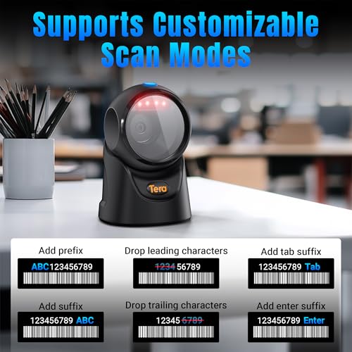 Tera Barcode Scanner Plattform Omnidirektional: 1D 2D QR Code Desktop-Lesegerät Freihändig USB Kabelgebunden Verstellbarer Winkel, Plug-and-Play für POS Supermarkt Lager Einzelhandel Krankenhaus 9700