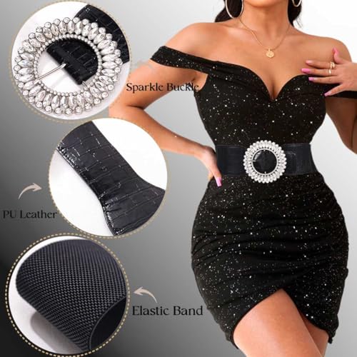 Elastic Wide Belt for Women Rhinestone Stretchy Belt for Dress Fashion Cinch Leather Belts Ladies Waist Belts3