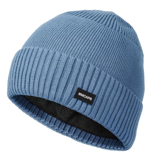 Wmcaps Winter Men Women Fleece Lined Beanie Knitted Hats, Soft Thermal Stocking Skull Caps for Cold Weather, Fashion Headwear for Outdoor (Blue)