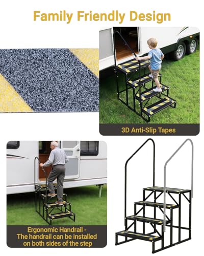 Image of RV Mobile Home Steps with Handrail, 4-Step Camper Entry Stairs