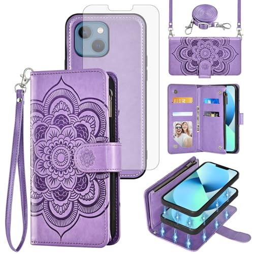 Coque iPhone 13 anti-chute avec vitre en verre et grand portefeuille