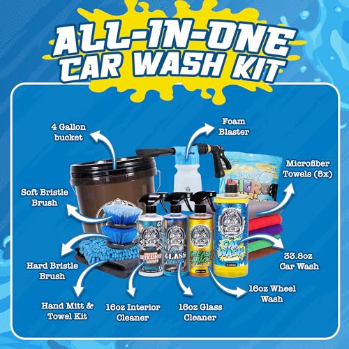 Salty Captain Ultimate 15-Piece Car Cleaning Kit – Car Wash Kit with 15L Bucket, Hand Mitt Towels, Brushes & 4x Cleaning Fluids – Includes Foam Blaster Gun – Premium Quality & Easy to Use - Image 3