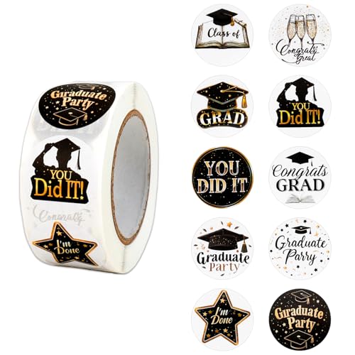 Graduation Stickers Graduation Decorations Stickers Class of 2026 Black Grad Cap Congratulations Sticker Roll Self Adhesive Seal Decals for Scrapbook Envelopes Gift Congrats Grad Party Favors 500PCS