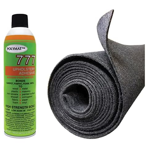 Polymat 10ft x 45" Grey Charcoal + 1 777LV Spray Glue Multipurpose Mat use comp w/Carpeting Subwoofers DIY Projects Shelf Lining Toolbox Lockbox Closet mat Cat Dog Pet Food Area School Classroom Cover