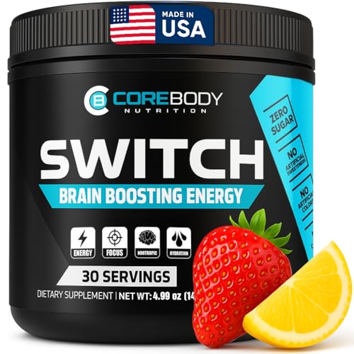 Switch, Brain Boosting Nootropic Energy Supplement Powder - Made in USA - Alpha GPC, NALT, Ashwagandha, Sugar Free Energy, Keto, Increase Mental Focus & Cognitive Function, Enhances Mood & Memory